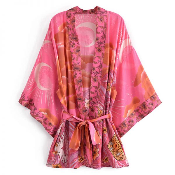 Vintage Moon Floral Print Cardigan Kimono Outerwear - Modakawa modakawa