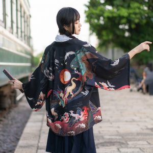 Vintage Print Loose Cardigan Kimono Outerwear - Modakawa modakawa